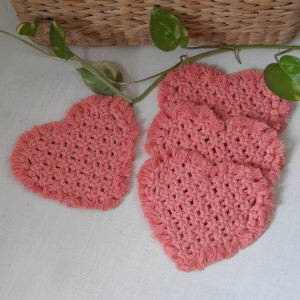 Cotton Macrame baby pink tea Coaster - set of  4 - SA Crafts